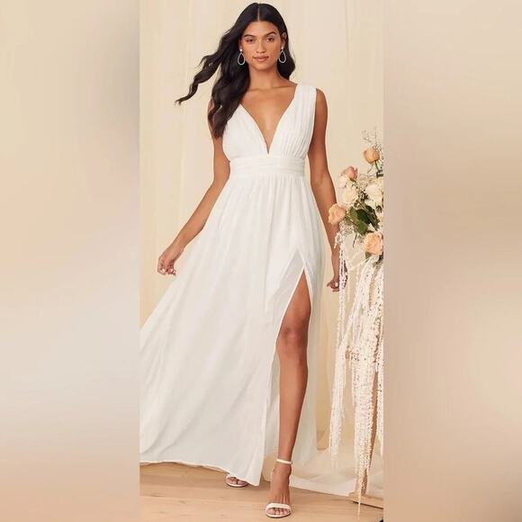 Lulus Heavenly Hues Maxi Wedding Prom Dress M White #0310 - Picture 4 of 7